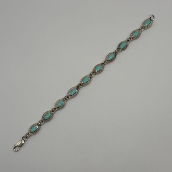 Jewelry - 925 Sterling Silver Turquoise Bracelet 6.2 Inch Delicate Blue Stone Jewelry